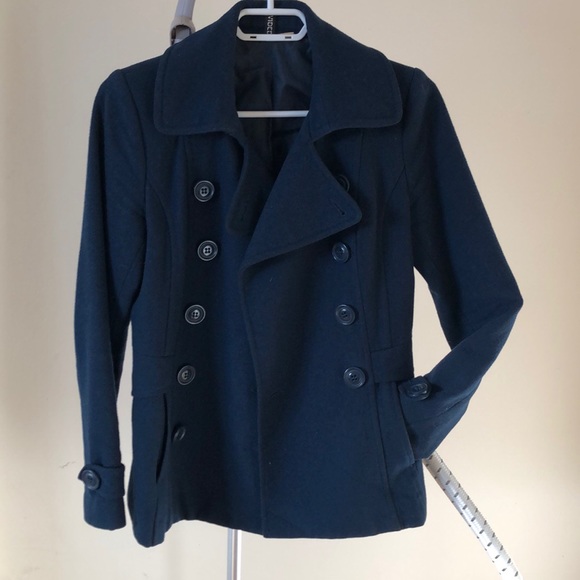 Navy blue wool blend pea coat - Picture 2 of 5